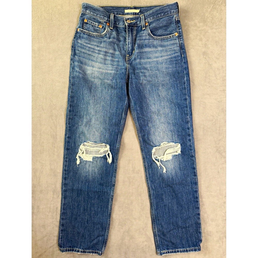 Women's Levi's Low Pro Straight Denim Jeans Distressed Size 28 Medium Wash